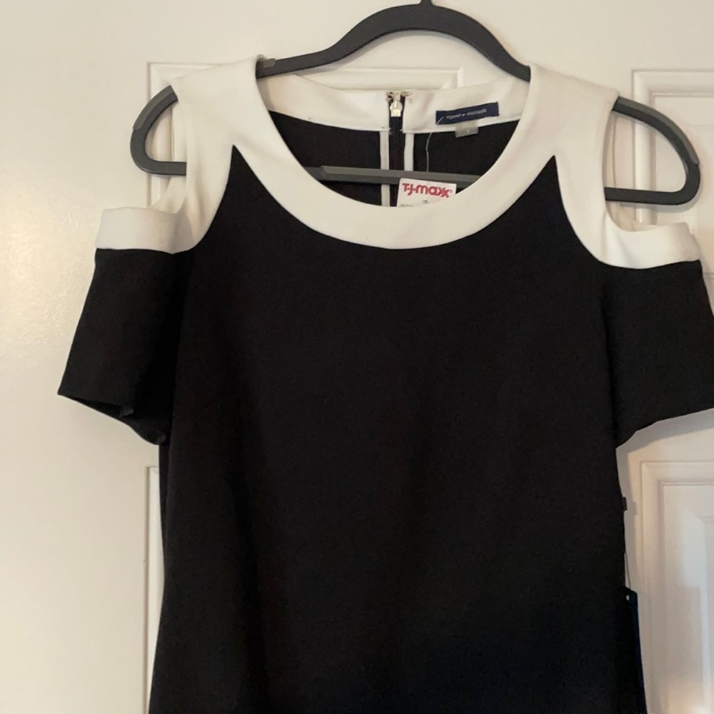Women’s black Tommy Hilfiger dress, midi , cold shoulder